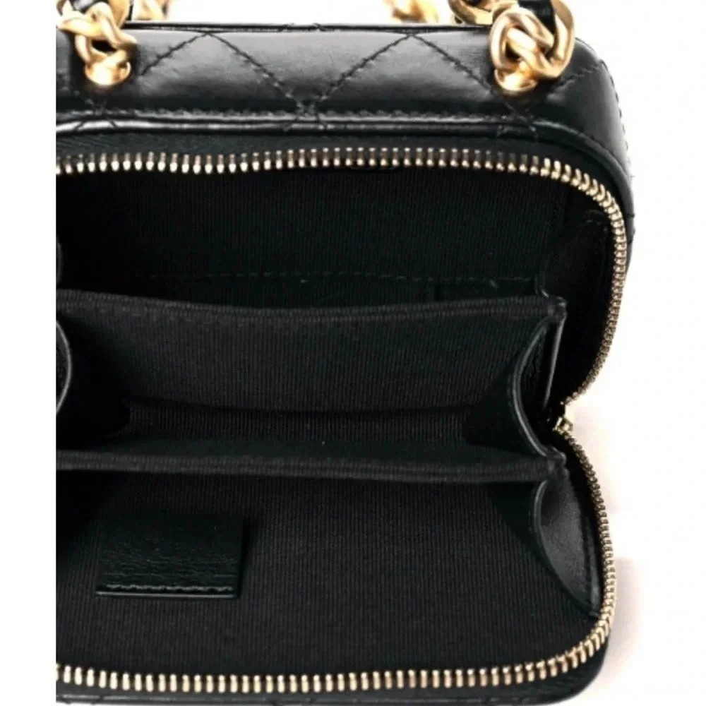 Chanel Black Quilted Mini Lacquered Chain Clutch in lambskin leather